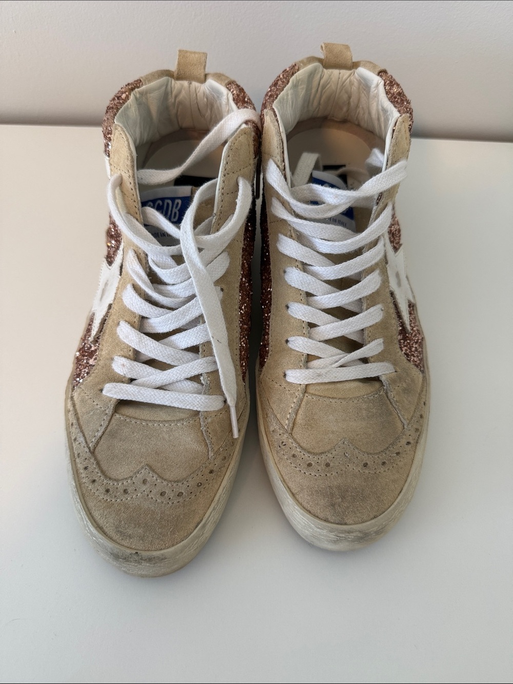 Glitter High-Top Sneaker with White Star - Rose Gold-LIKE NEW - Picture 2 of 4
